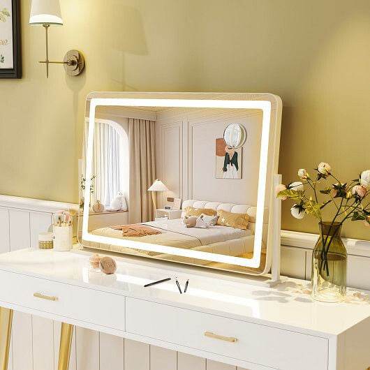 32 x 22 Inch Large Makeup Vanity Mirror with 3-Color Lighting Mode-White - Loft&Timber