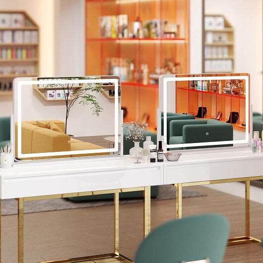 32 x 22 Inch Large Makeup Vanity Mirror with 3-Color Lighting Mode-White - Loft&Timber