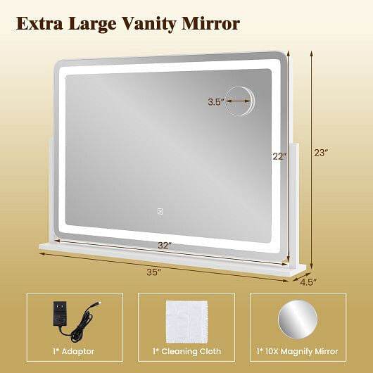 32 x 22 Inch Large Makeup Vanity Mirror with 3-Color Lighting Mode-White - Loft&Timber