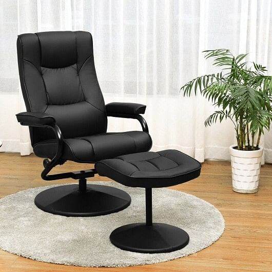 Swivel Lounge Chair Recliner with Ottoman-Brown - Loft&Timber