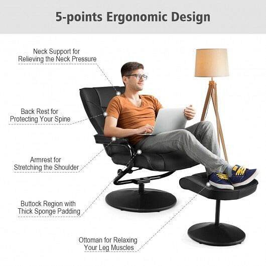 Swivel Lounge Chair Recliner with Ottoman-Brown - Loft&Timber