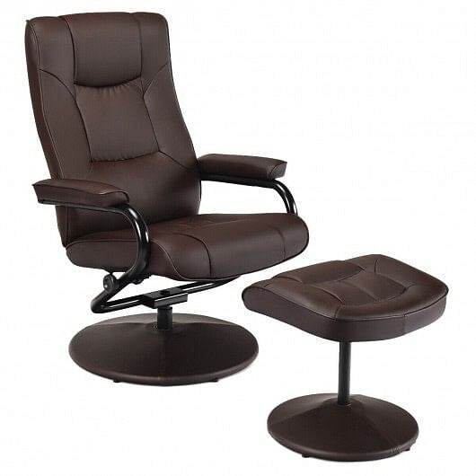 Swivel Lounge Chair Recliner with Ottoman-Brown - Loft&Timber