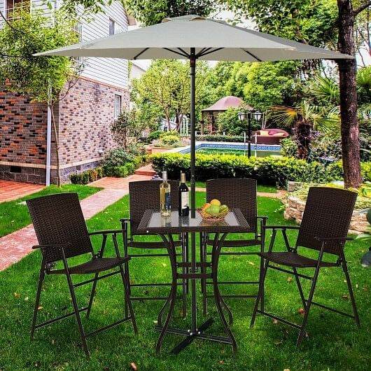 28.5 Inch Outdoor Patio Square Glass Top Table with Rattan Edging - Loft&Timber