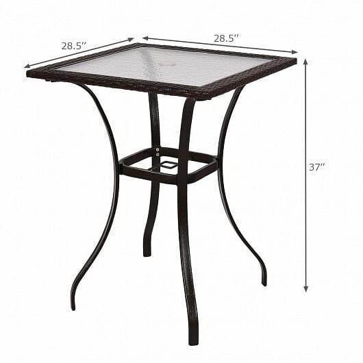 28.5 Inch Outdoor Patio Square Glass Top Table with Rattan Edging - Loft&Timber