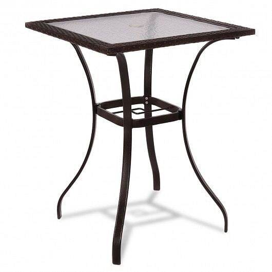 28.5 Inch Outdoor Patio Square Glass Top Table with Rattan Edging - Loft&Timber