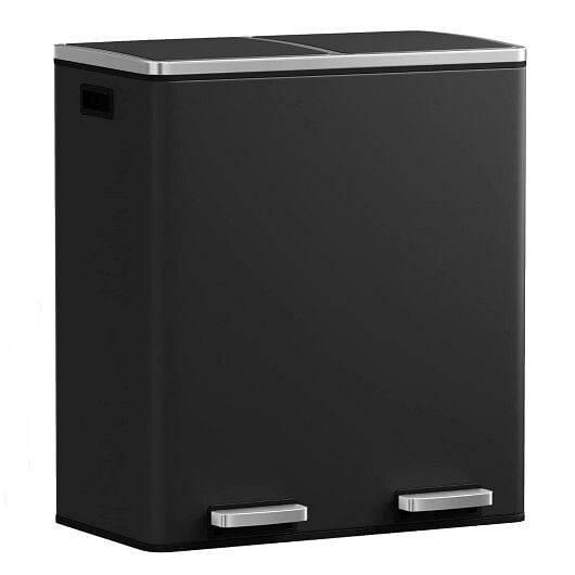 16 Gallon Dual Step Trash Can Recycling Double Bucket Pedal-Silver - Loft&Timber