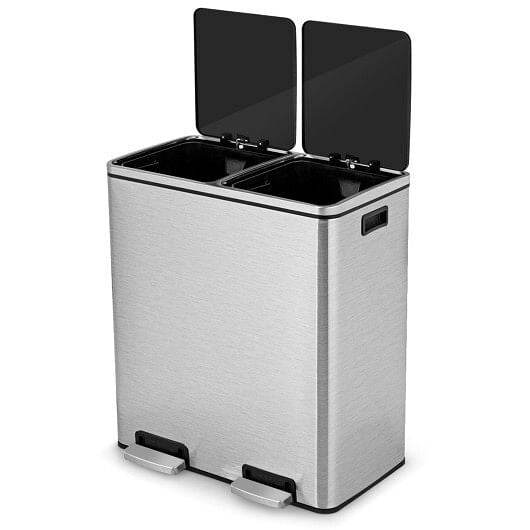 16 Gallon Dual Step Trash Can Recycling Double Bucket Pedal-Silver - Loft&Timber