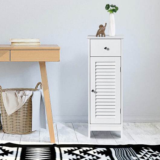 Woodern Bathroom Floor Storage Cabinet with Drawer and Shutter Door-Gray - Loft&Timber