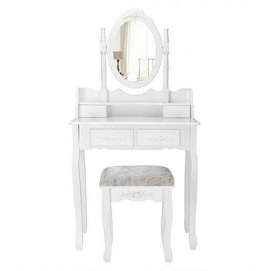 Vanity Table Set with Oval Mirror and 4 Drawers - Loft&Timber