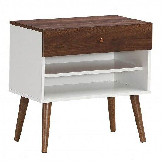 Mid-Century Nightstand with Drawer and Rubber Wood Legs - Loft&Timber