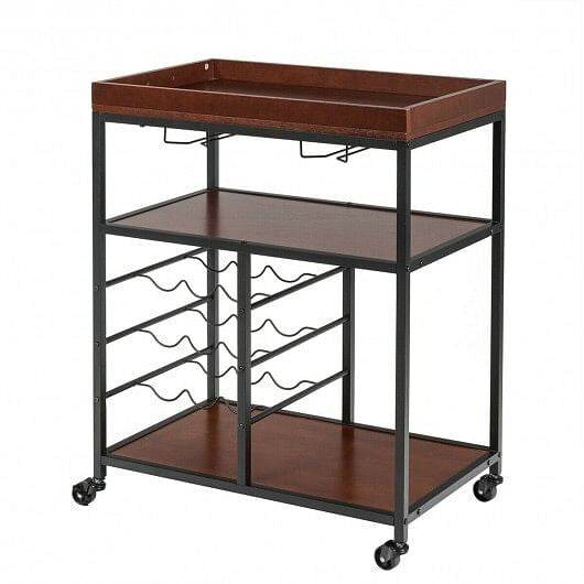 3 Tiers Storage Bar Serving Cart with Wine Rack - Loft&Timber