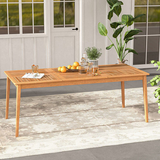 8-Person Outdoor Acacia Wood Dining Rectangular Bistro Table with Umbrella Hole-0