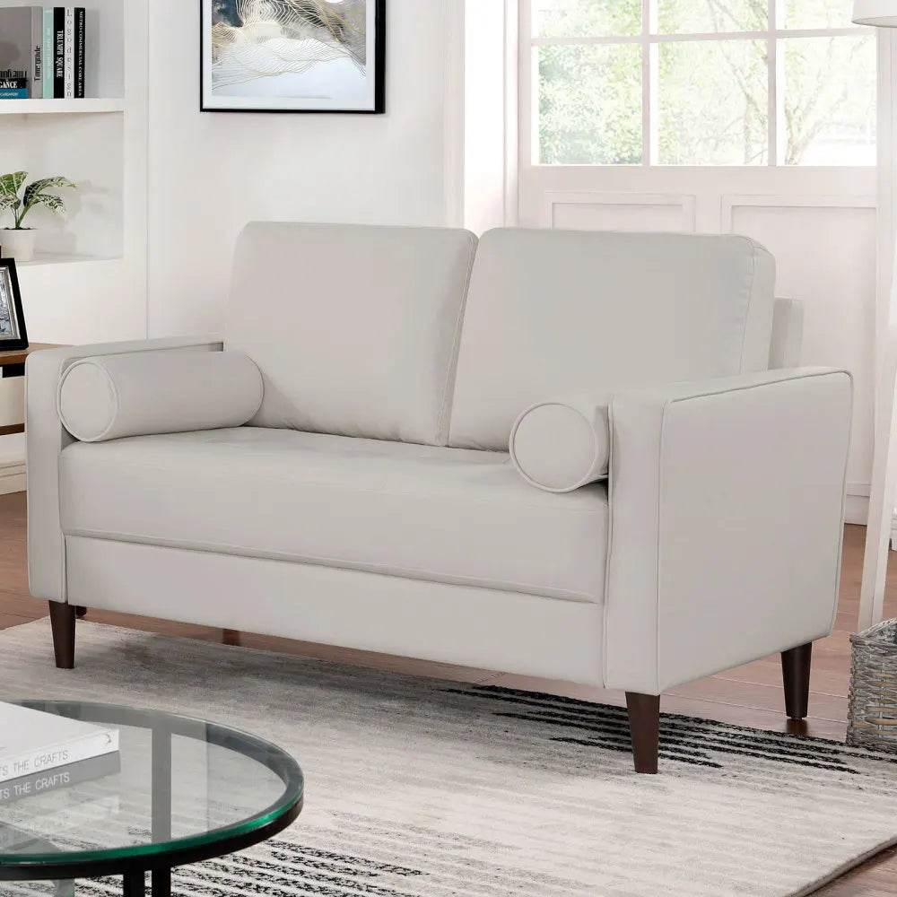 Contemporary Style Loveseat Leatherette Upholstered with Pillows - Loft&Timber