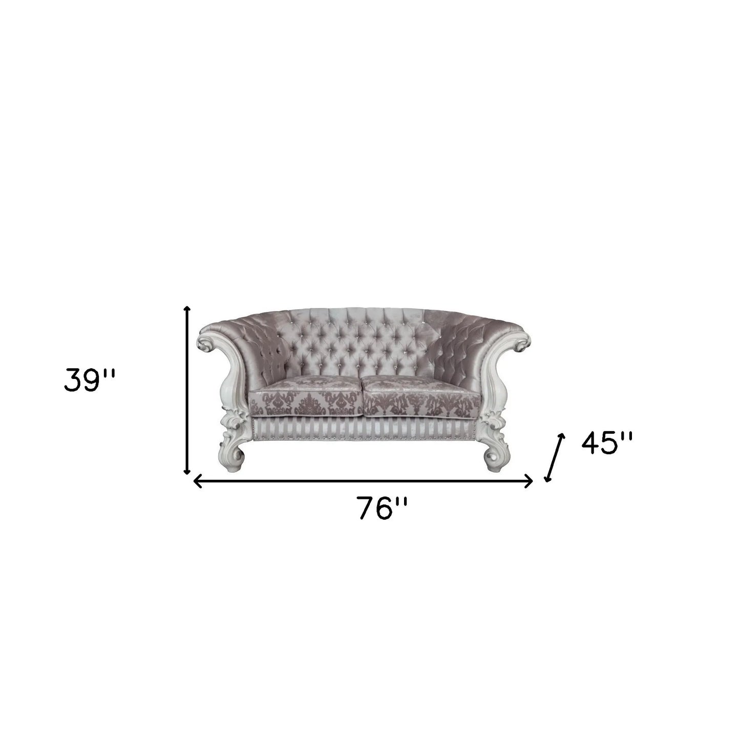 HMS 76" Ivory and Off-White Velvet Chesterfield Loveseat - Loft&Timber