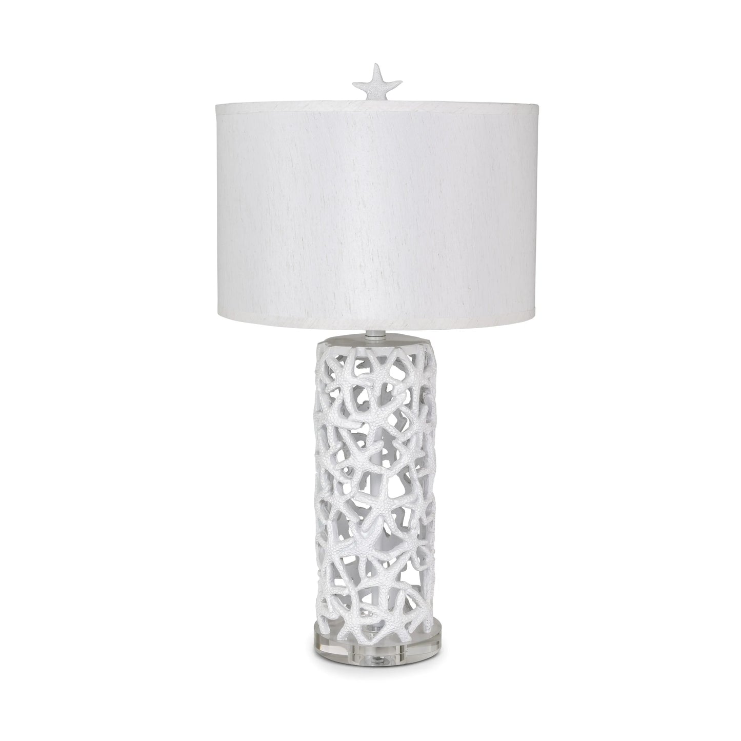 Set of Two 30" White Coastal Starfish Table Lamps with White Drum Shades - Loft&Timber