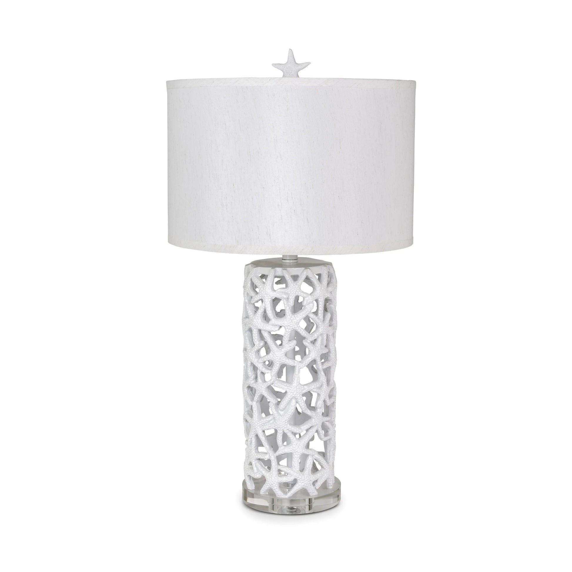 Set of Two 30" White Coastal Starfish Table Lamps with White Drum Shades - Loft&Timber