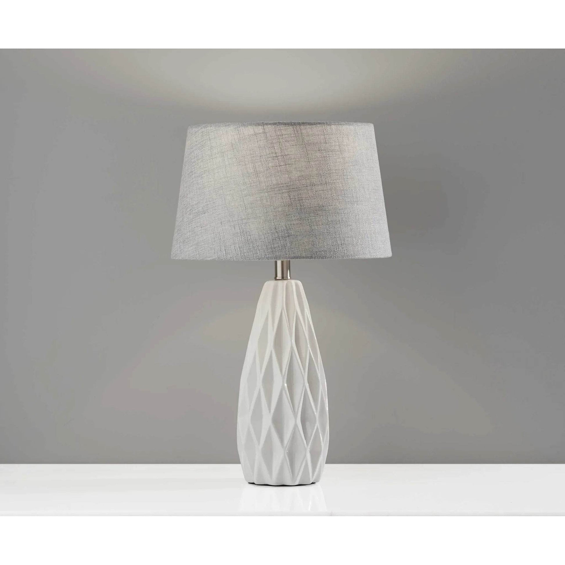 Set of Two 23\" White Ceramic Bedside Lamps with Gray Drum Shade HMS Table Lamps - Loft&Timber