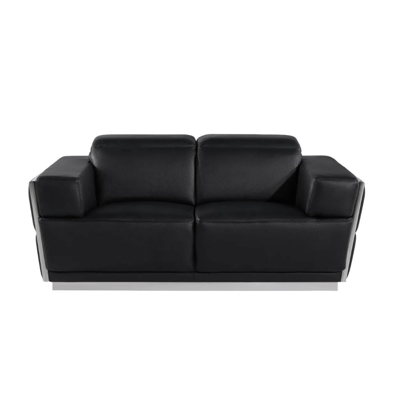 HMS 70" Black Silver Italian Leather Loveseat - Loft&Timber