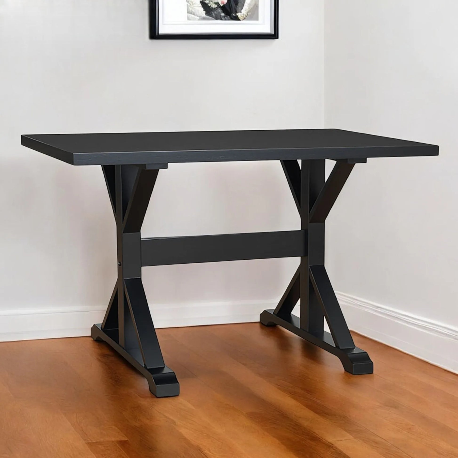 HMS 48" Modern Black Solid Wood Trestle Desk - Loft&Timber