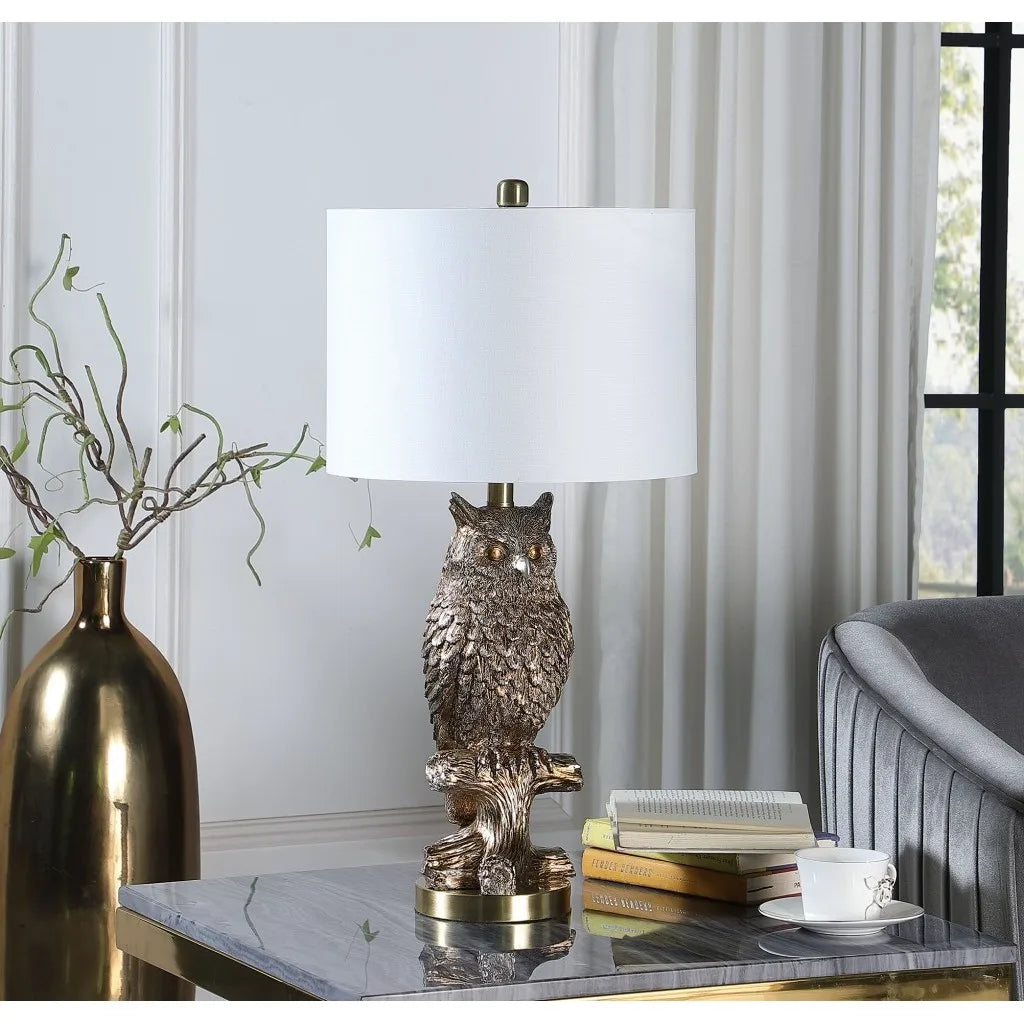 HMS 28" Antiqued Silver Resin Owl Table Lamp - Loft&Timber