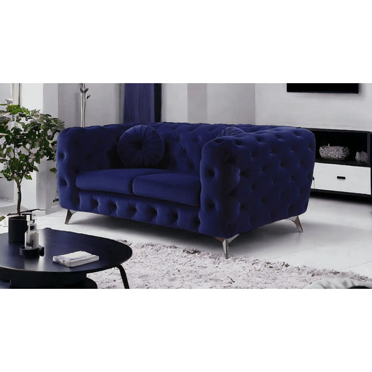 HMS 72" Blue and Silver Velvet Chesterfield Loveseat - Loft&Timber