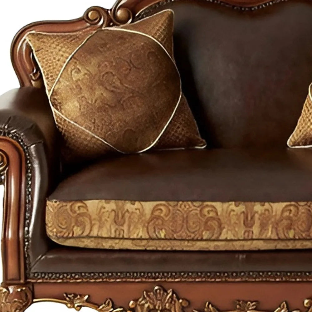 HMS 67" Brown and Redwood Faux Leather Loveseat and Toss Pillows - Loft&Timber