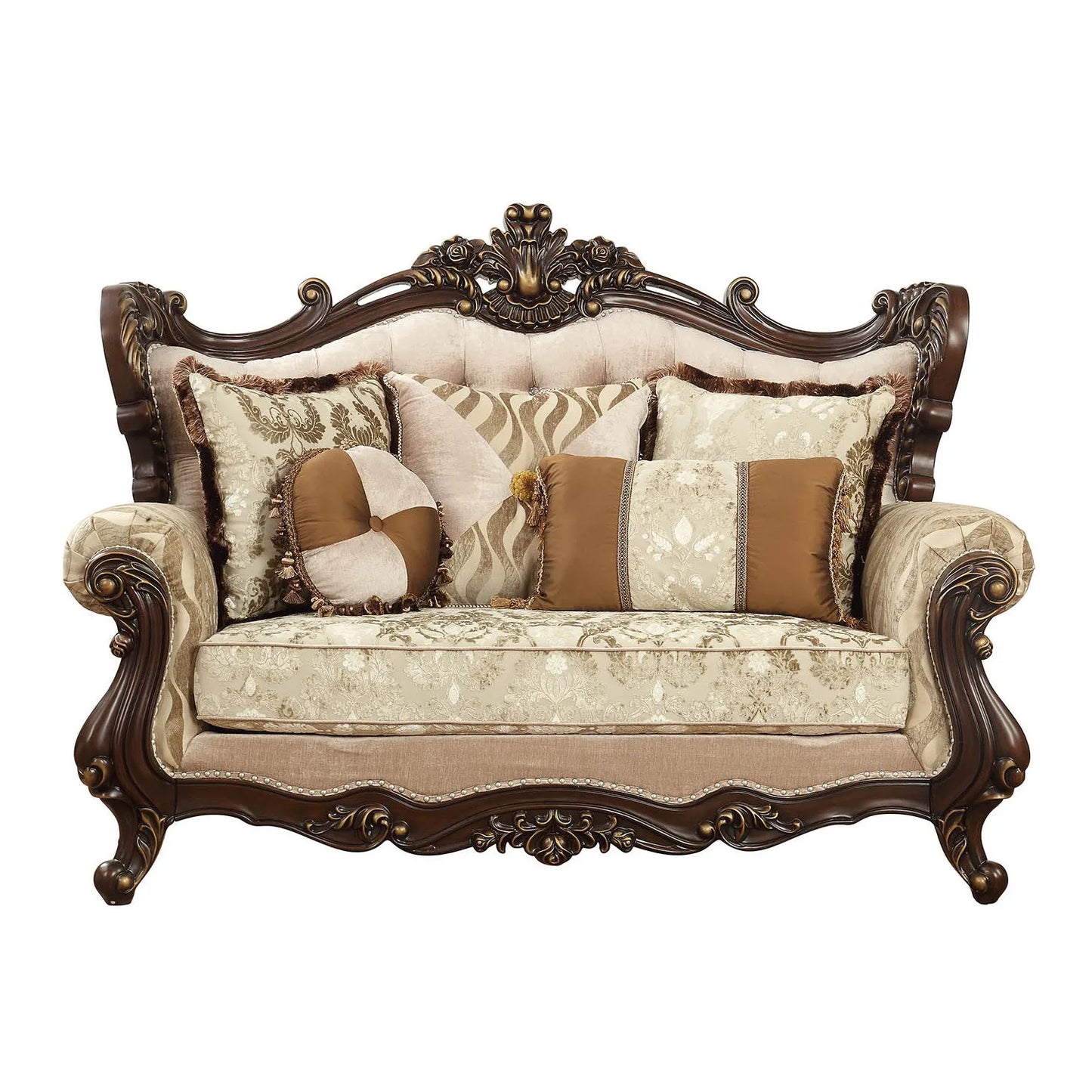 HMS 70" Beige and Brown Chesterfield Loveseat - Loft&Timber