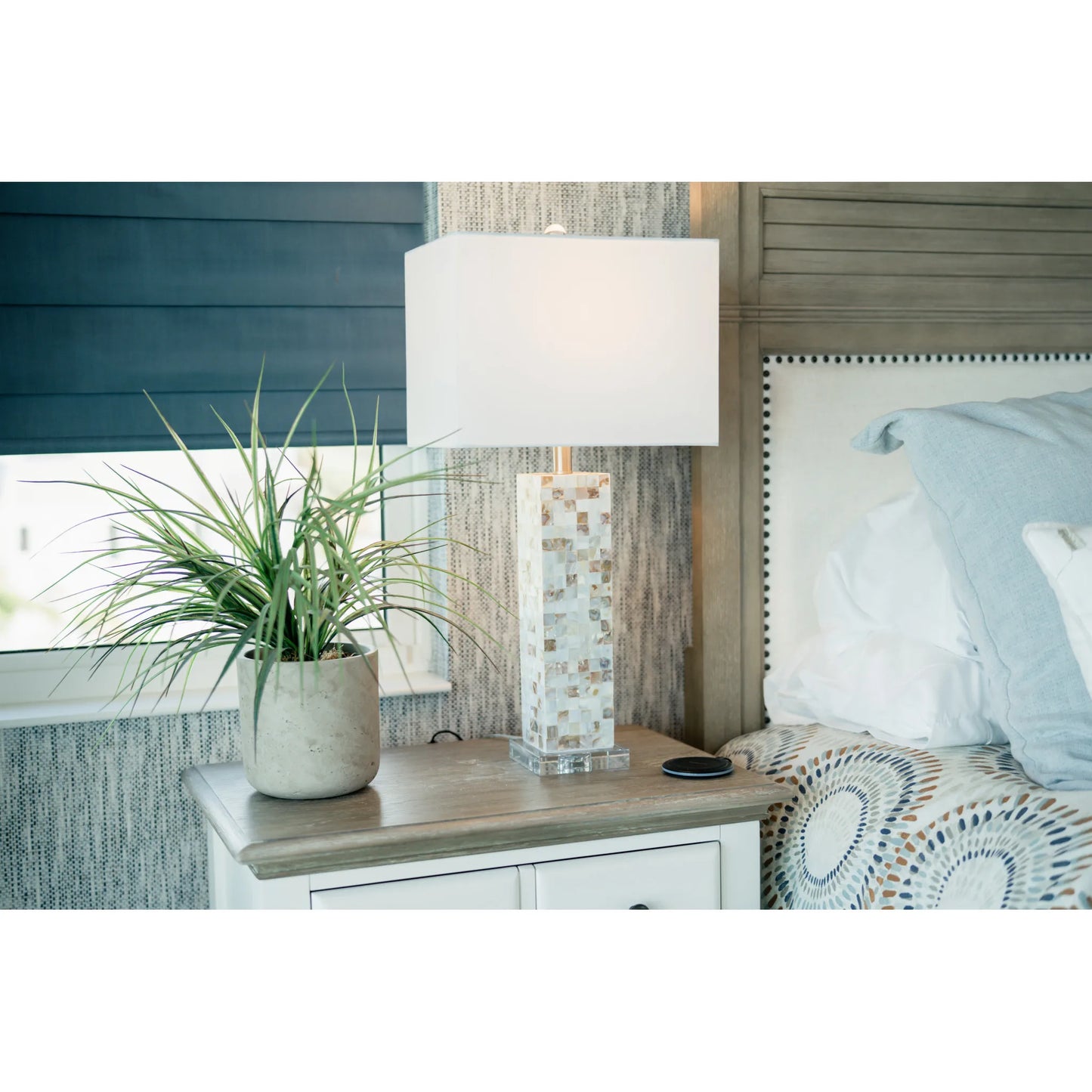 Set of Two 28" Beige Mother of Pearl Table Lamps with White Shade HMS Lighting - Loft&Timber