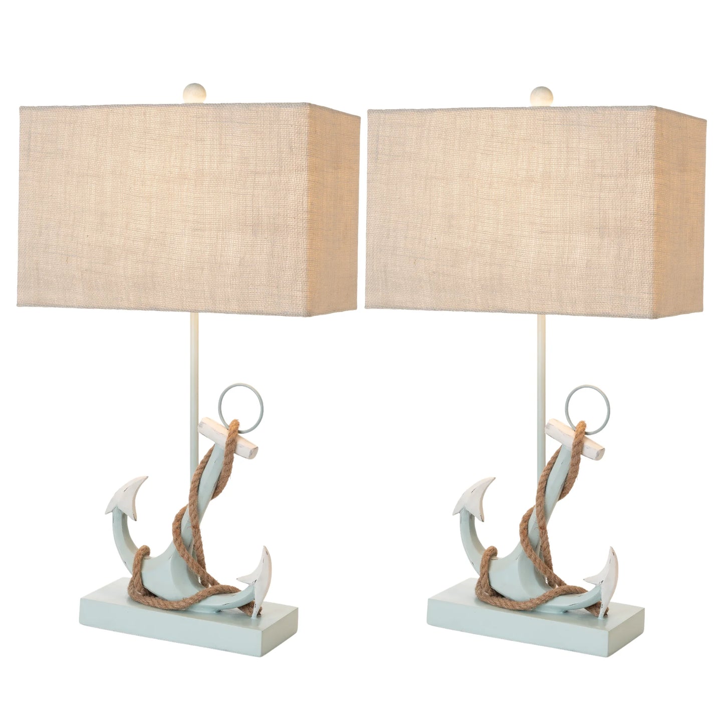 Set of Two 28" Blue Coastal Anchor Table Lamps with Beige Shade - Loft&Timber