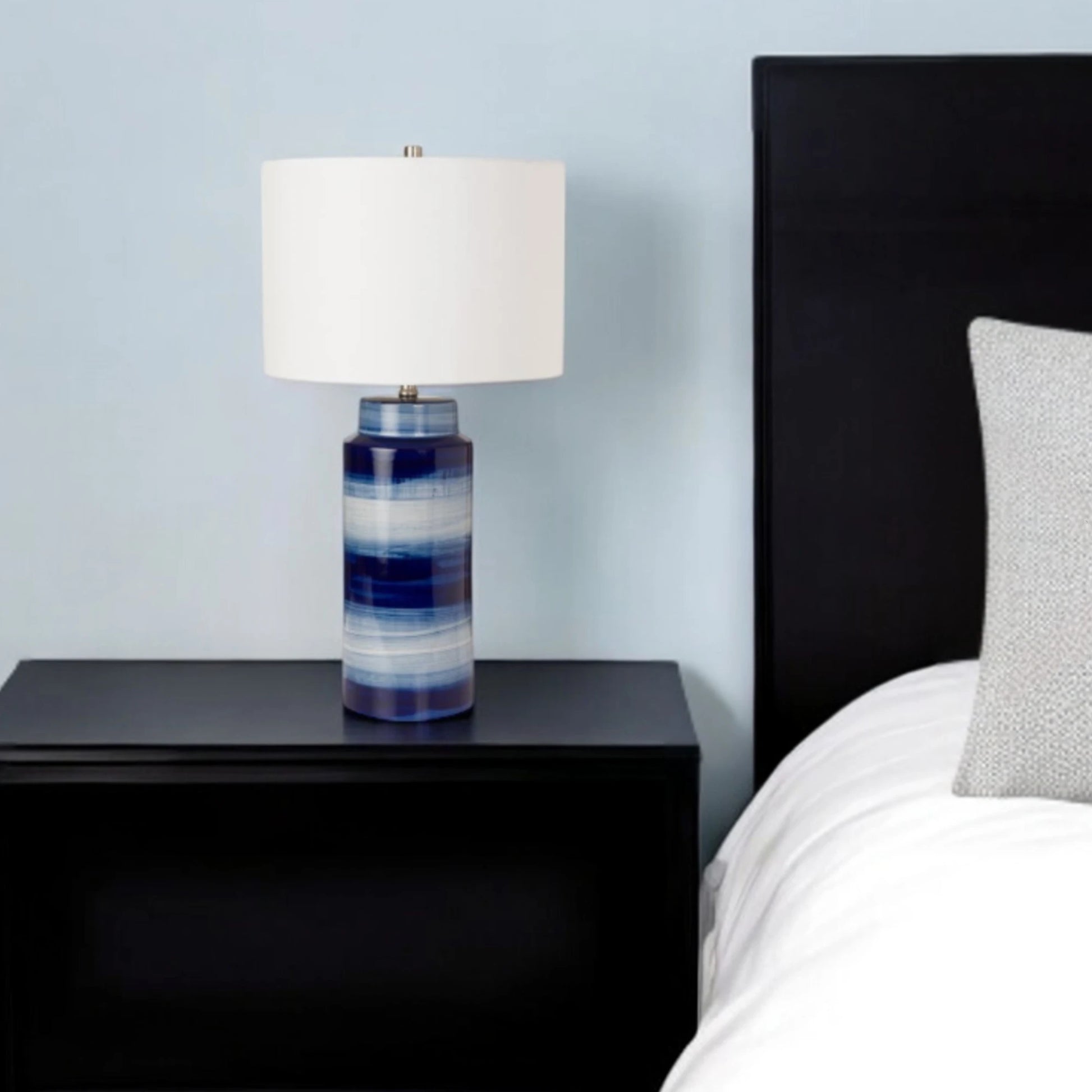 HMS Set of Two 30" Ceramic Cylinder Table Lamps Blue and White with White Drum Shade - Loft&Timber