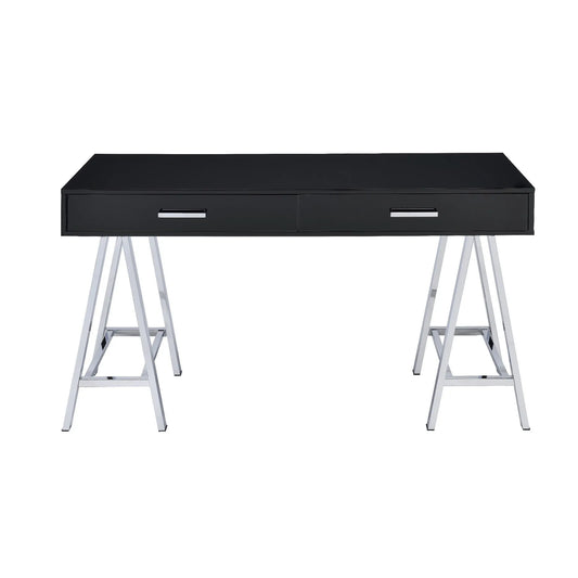 HMS 54" Black and Silvering Desk with Two Wooden Drawers - Loft&Timber
