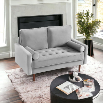 HMS 57" Gray and Dark Brown Velvet Loveseat and Toss Pillows - Loft&Timber