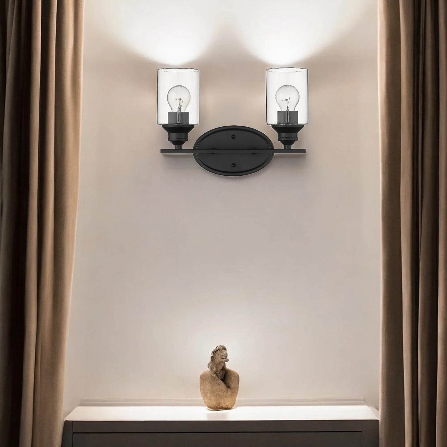 HMS Modern Two-Light Wall Sconces Matte Black Clear Glass Shade 220V - Loft&Timber