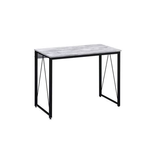 HMS 35" Antiqued White Desk with Black Leather - Loft&Timber