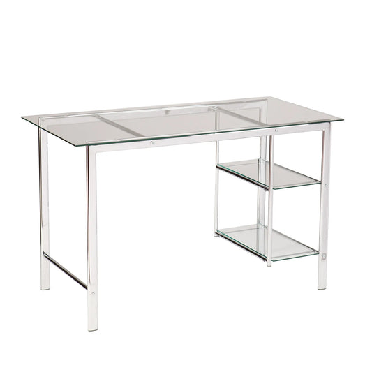 HMS 47" Writing Desk with Clear Silver Glass and Metal desksk - Loft&Timber
