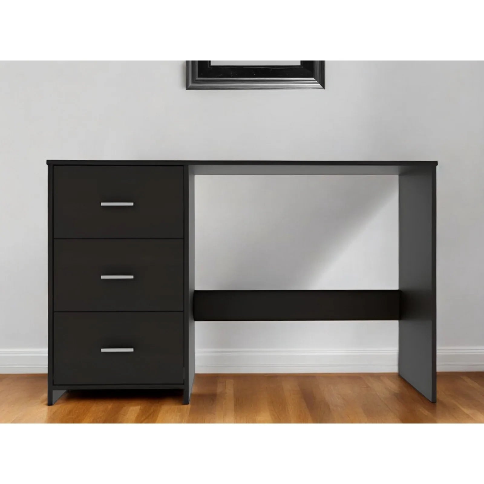 HMS Modern 48" Black Steel Computer Desk with Three Drawers - Loft&Timber