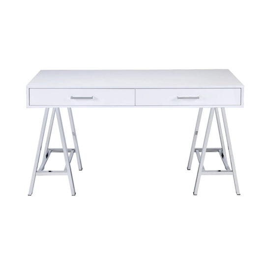 HMS 54" Solid Wood Writing Desk with Two Drawers White and Silver - Loft&Timber