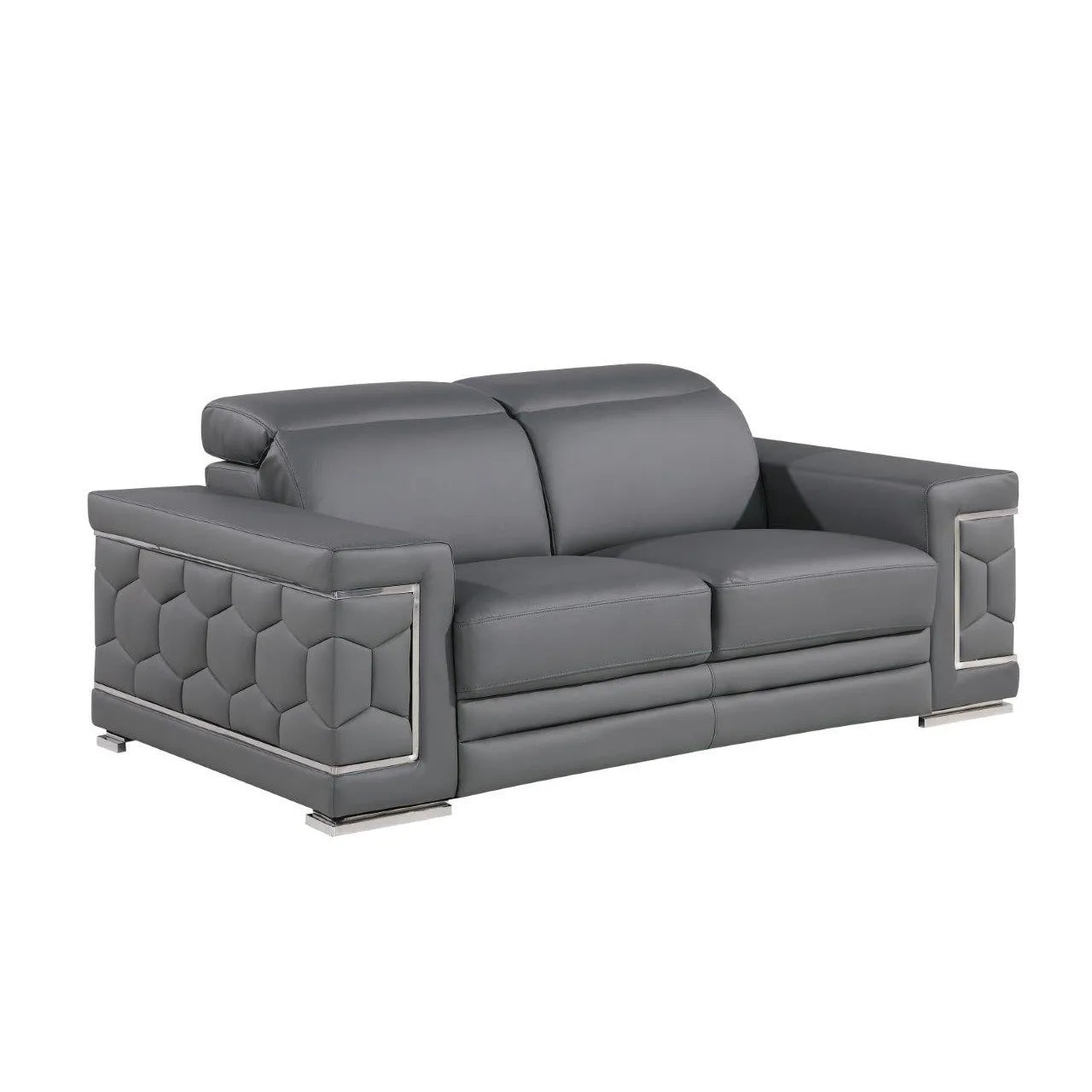 HMS 71" Gray and Silver Genuine Leather Loveseat - Loft&Timber
