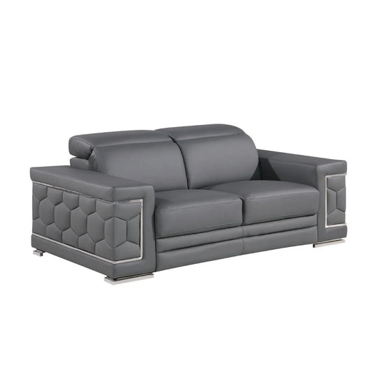 HMS 71" Gray and Silver Genuine Leather Loveseat - Loft&Timber