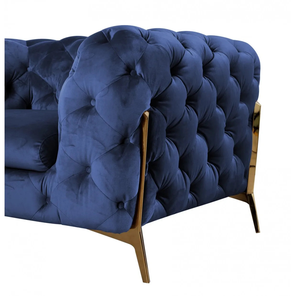 HMS 74" Blue and Gold Velvet Loveseat - Loft&Timber
