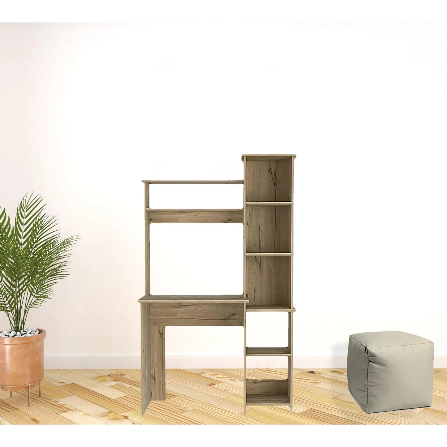 HMS 40" Natural Wood Computer Desk with Hutch Bookshelf Drawer - Loft&Timber