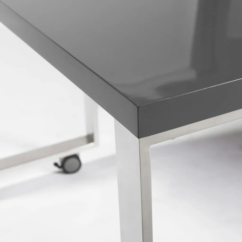 HMS 39" Gray and Silver Wood and Stainless Steel Rolling Sled Writing Desk - Loft&Timber