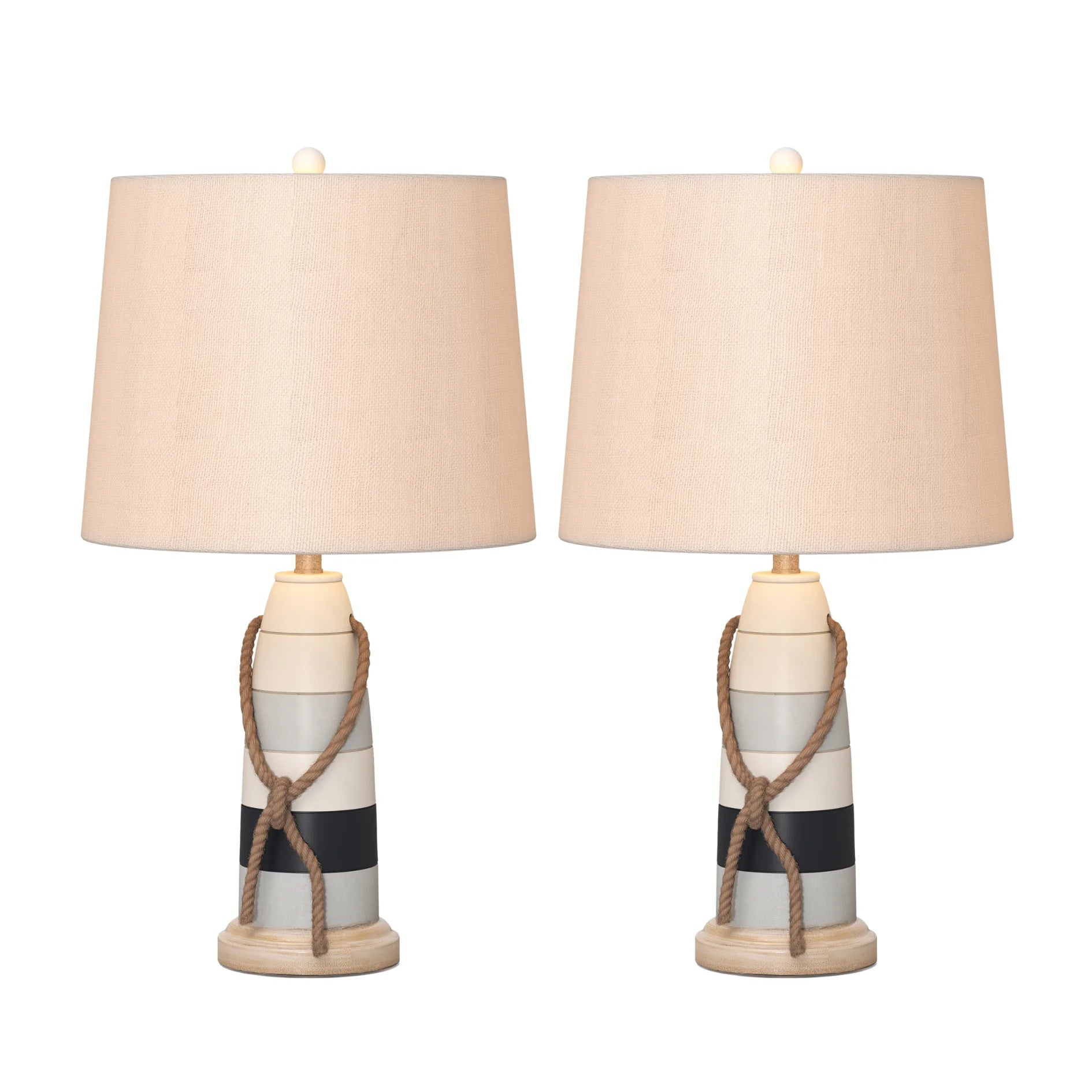 HMS Set of Two 27" Novelty Table Lamps Natural White and Blue Coastal Style with Off-White Empire Shade - Loft&Timber