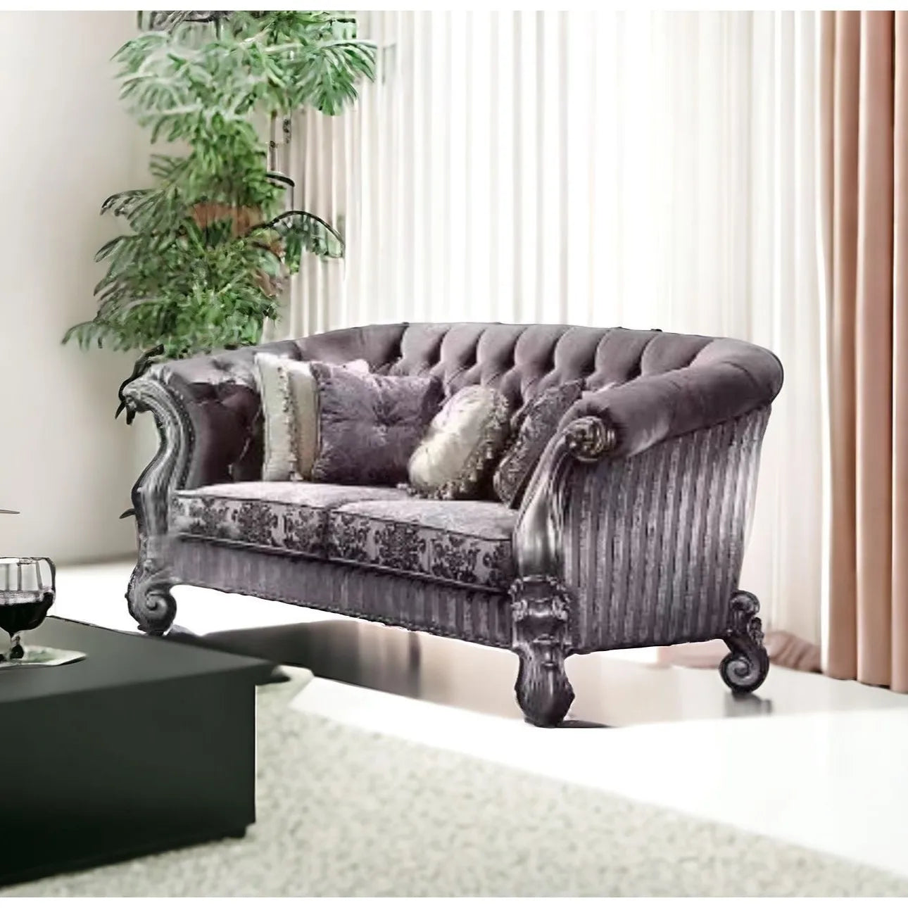 HMS 76" Purple Platinum Velvet Chesterfield Loveseat - Loft&Timber