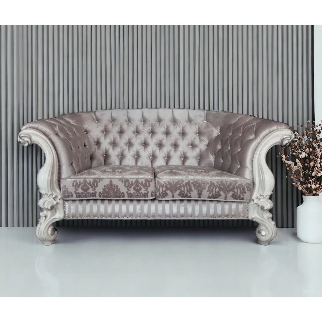 HMS 76" Ivory and Off-White Velvet Chesterfield Loveseat - Loft&Timber