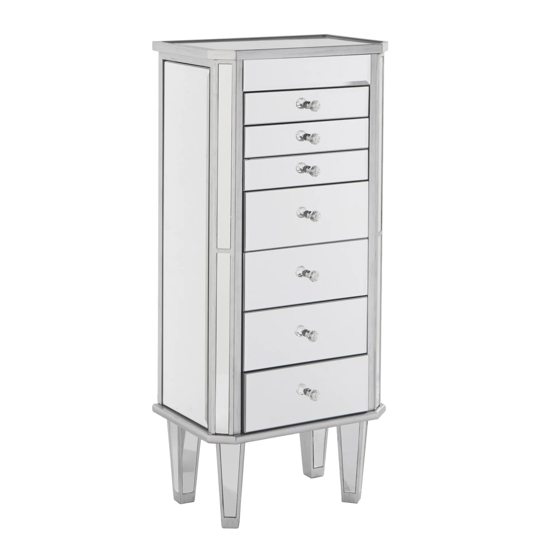 HMS 18" Silver Mirrored Wooden Desk with Seven Drawers Portable - Loft&Timber