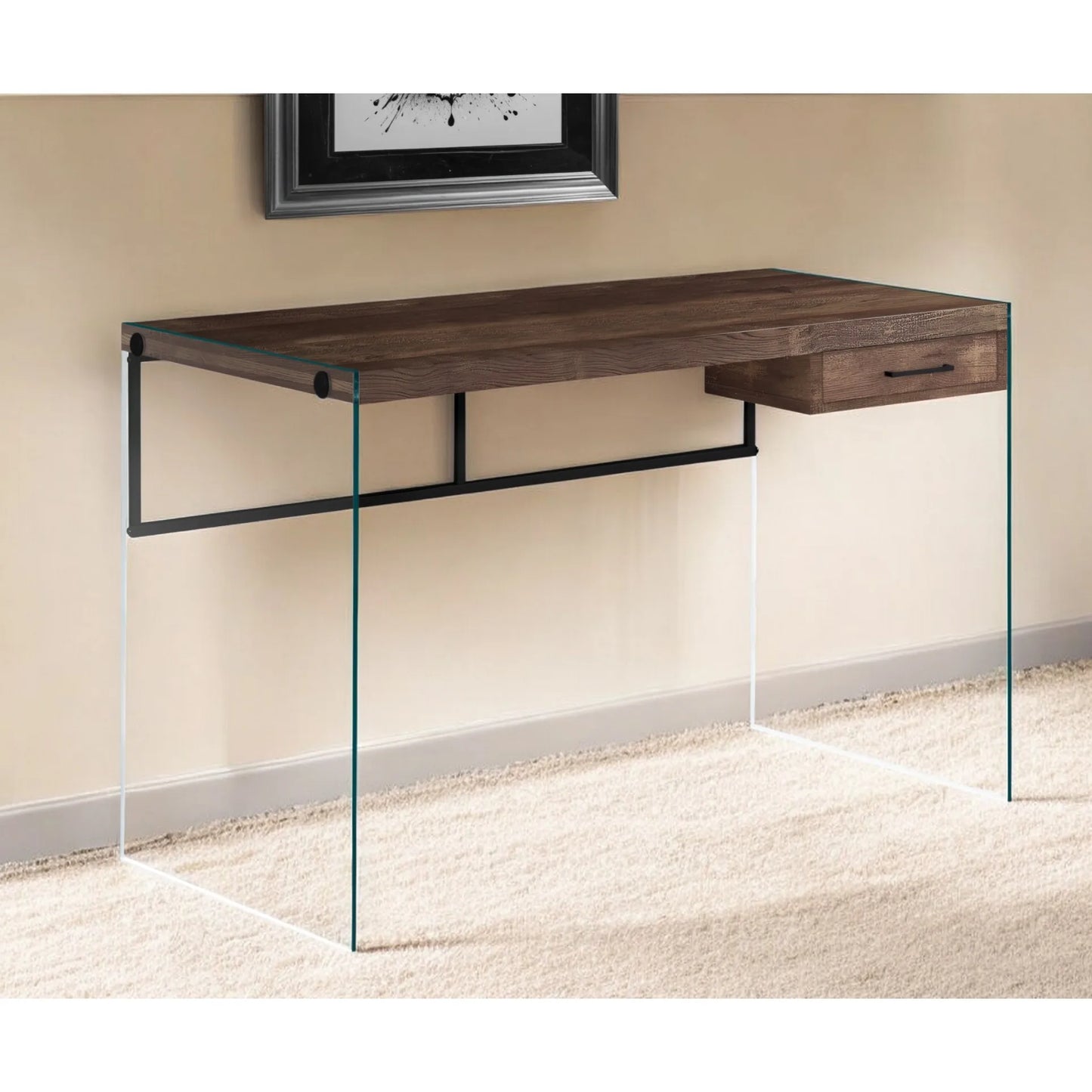 HMS 24" Brown and Clear Solid Wood Computer Desk - Loft&Timber