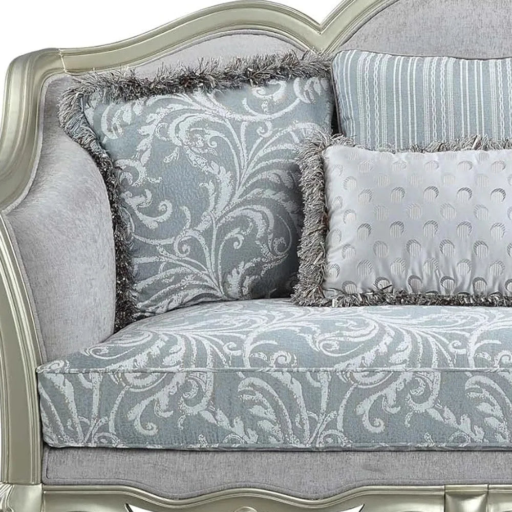 HMS 66" Light Gray and Champagne Damask Loveseat and Toss Pillows - Loft&Timber