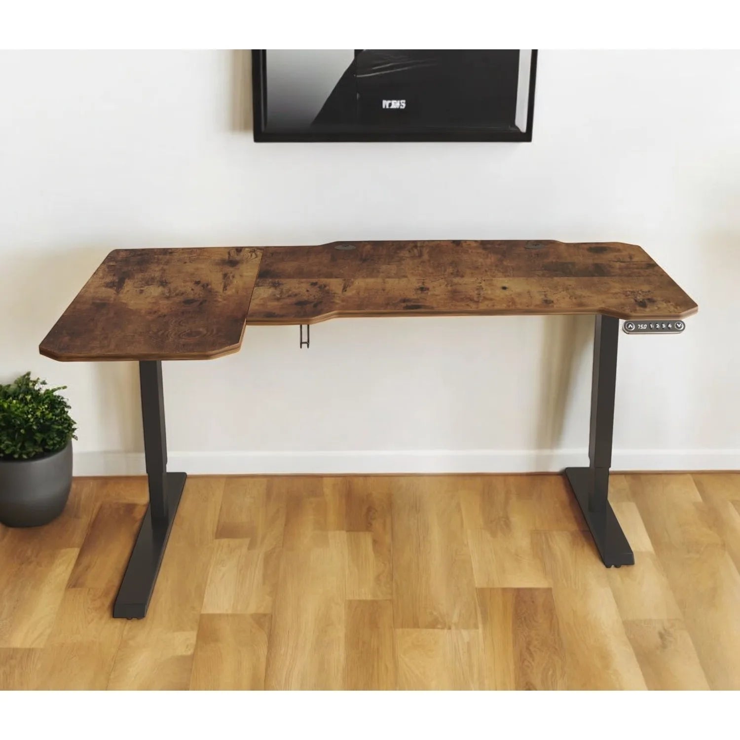 HMS 59" Brown Black L-Shape Adjustable Computer Desk - Loft&Timber