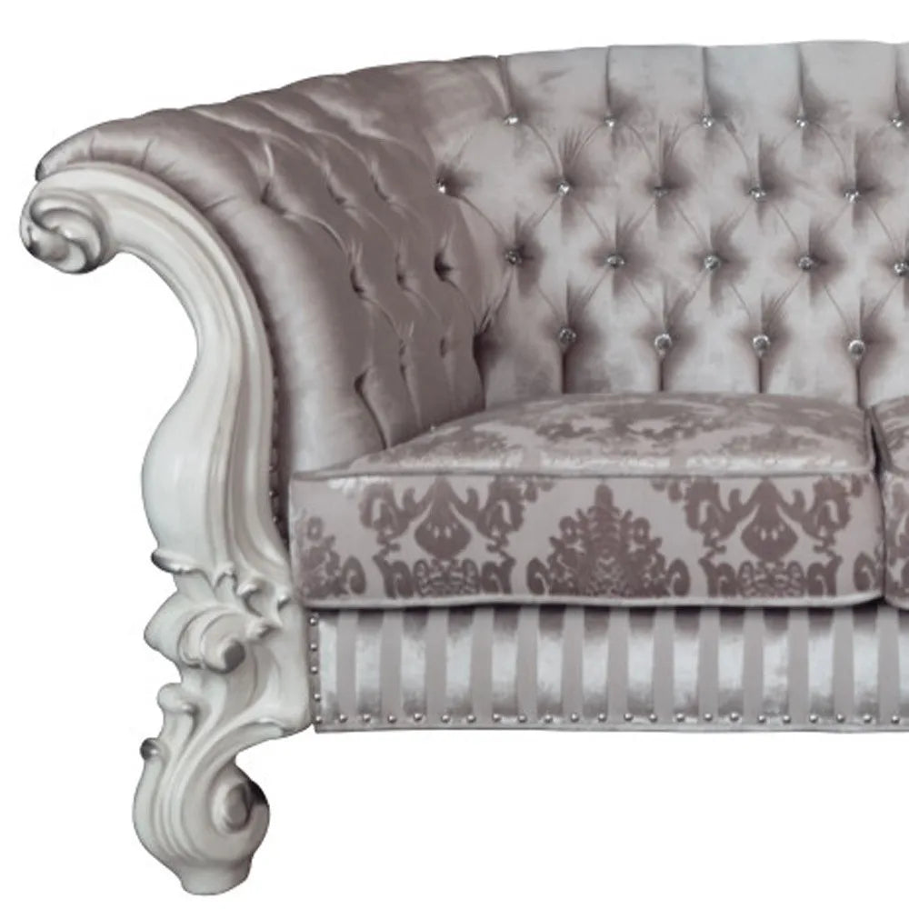 HMS 76" Ivory and Off-White Velvet Chesterfield Loveseat - Loft&Timber